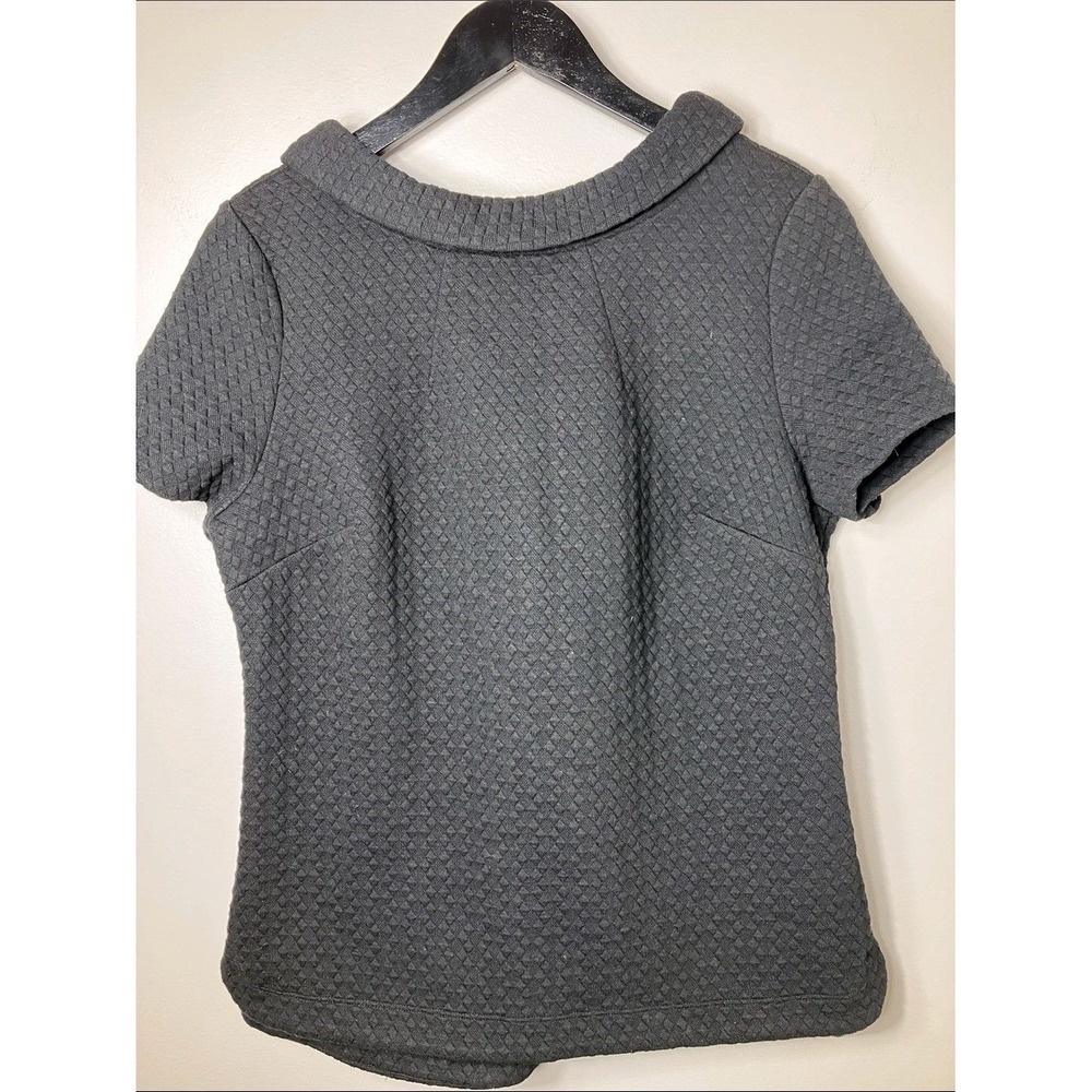 Boden Black Quilted Short Sleeve Collared Cotton Blend Top Size 10